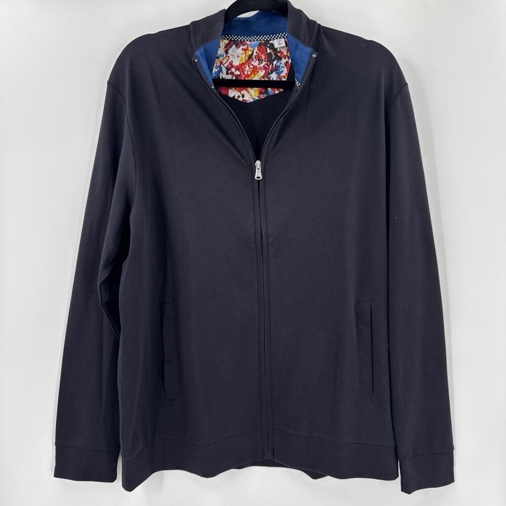 Robert Graham Classic Full Zip Jacket‎ Men Sz L Black 100% Cotton Golf Leisure